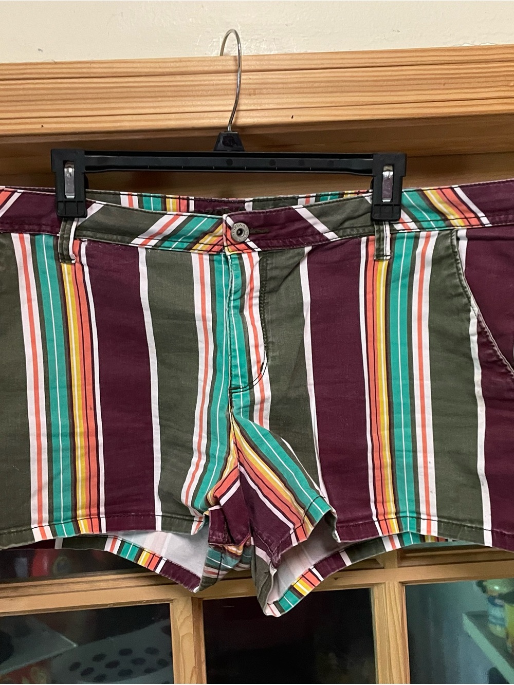 Striped Multicolor Cotton Shorts - Burgundy, Green, Teal, Yellow